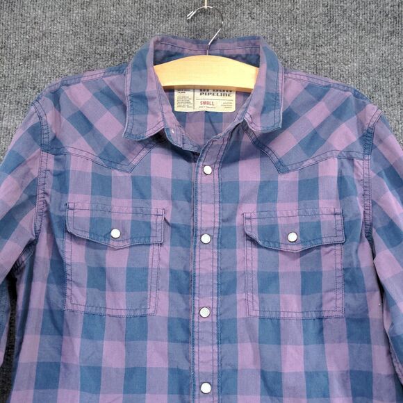 Urban Pipeline Mens Pearl Snap Shirt Multi Small Check Print Long Sleeve - Picture 3 of 11